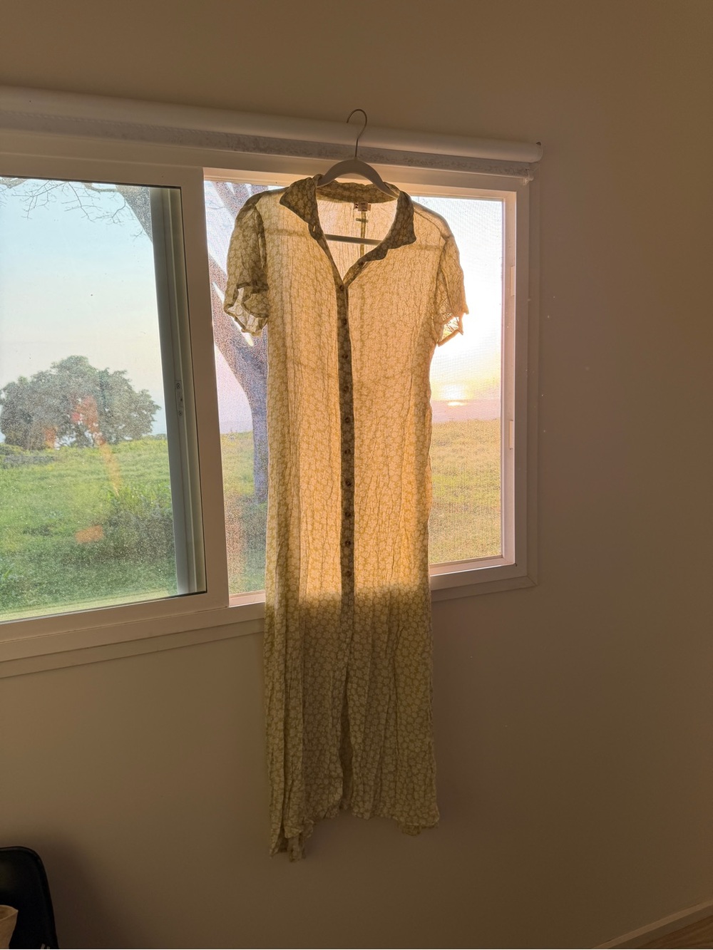 Billabong Sage Green Floral Maxi Dress | Button-Down | Back Tie | Size S